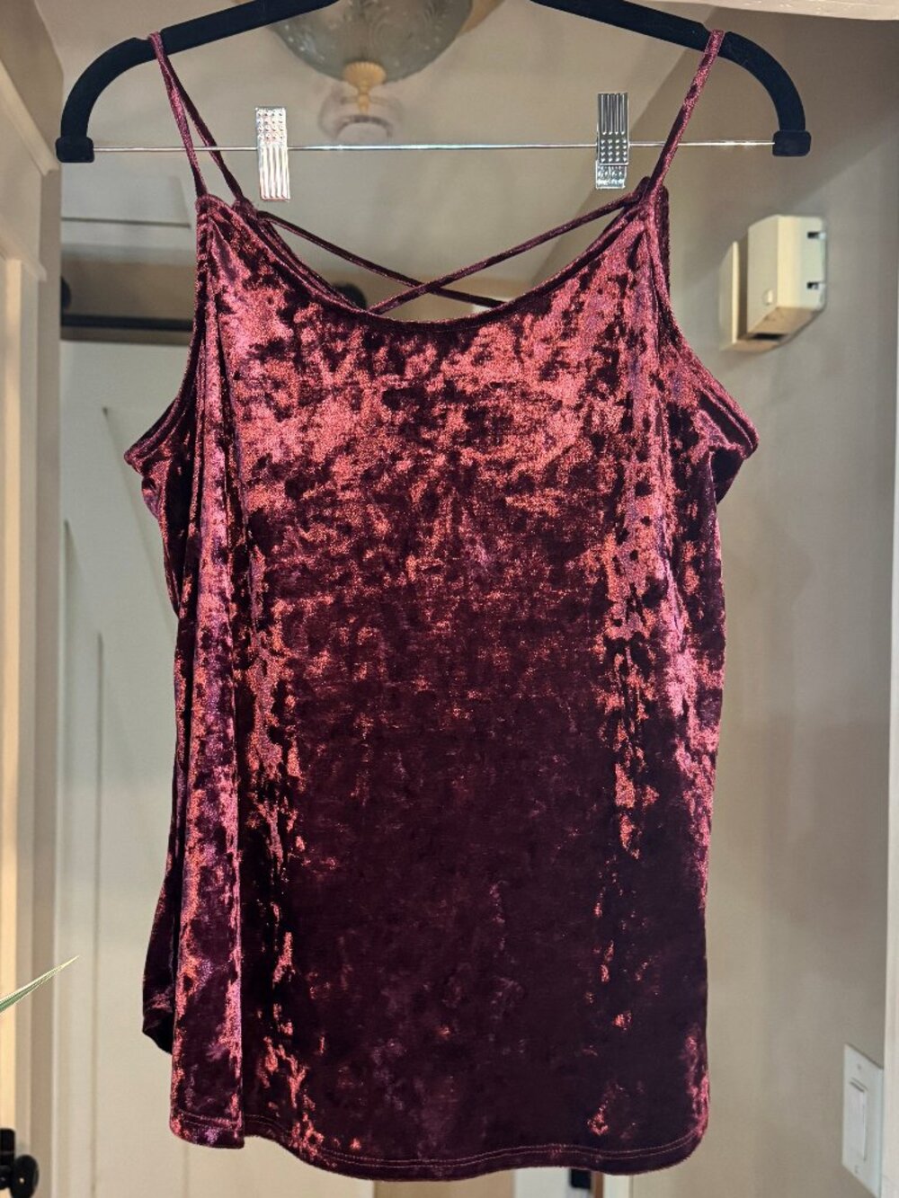 Kaileigh Felda Lattice Back Detail Velvet Burgundy Tank